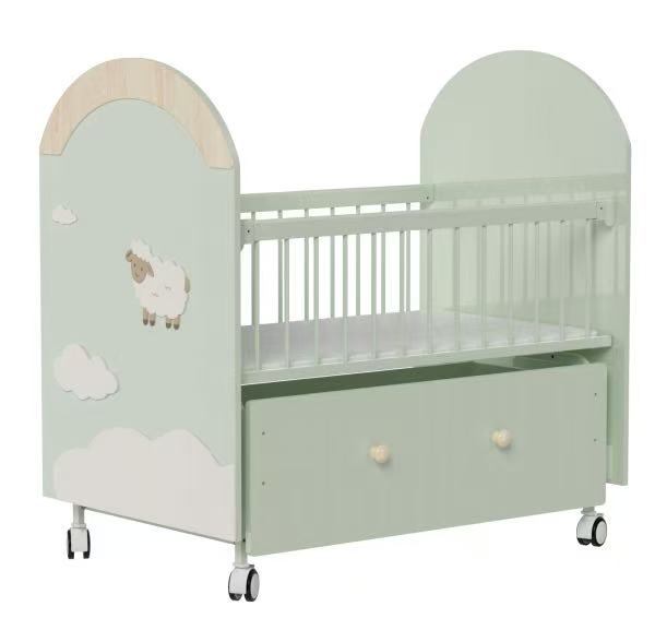 Little Lamb Wooden Baby Cot with Storage Drawer