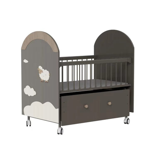 Little Lamb Wooden Baby Cot with Storage Drawer