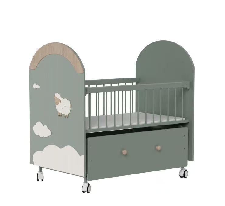 Little Lamb Wooden Baby Cot with Storage Drawer