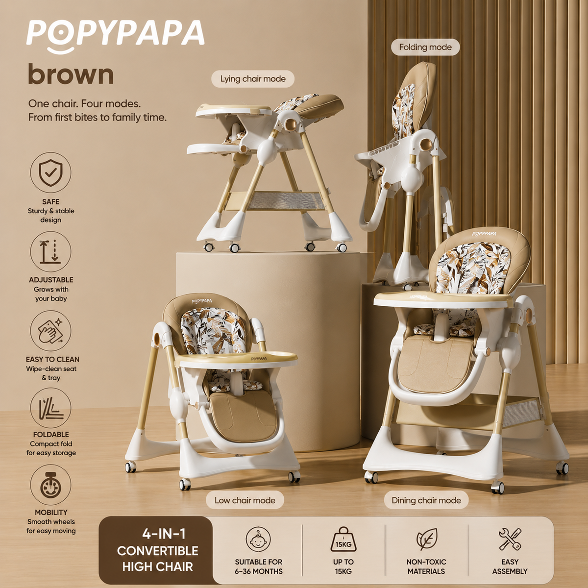 POPYPAPA 4-in-1 Convertible Baby High Chair