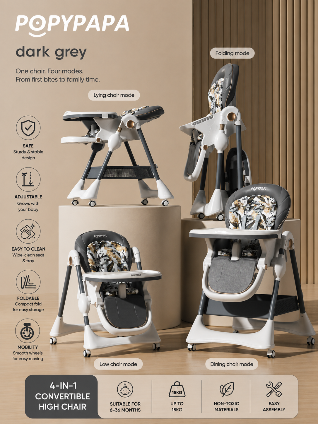 POPYPAPA 4-in-1 Convertible Baby High Chair
